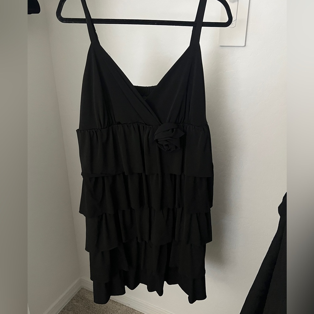 Torrid Black Layered Mini Dress with Adjustable Straps & Rosette Detail - Size 2